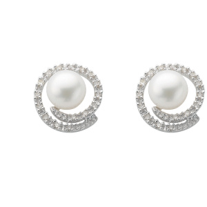 9ct White Gold 0.18ct Diamond & Pearl Stud Earrings